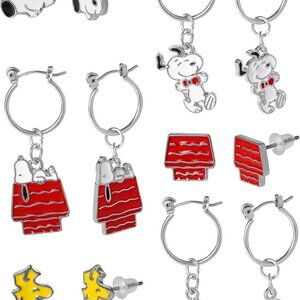 Peanuts Earrings Set Enamel Studs Hoops Snoopy Woodstock Gift for Women